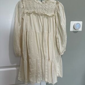 Girls Zara Size 11/12 Shimmery Cream Long Sleeve Kids Dress